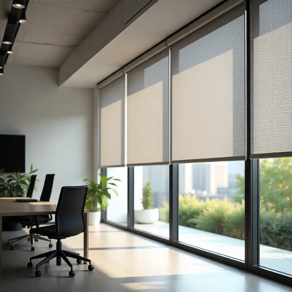 Modern roller blinds in office space
